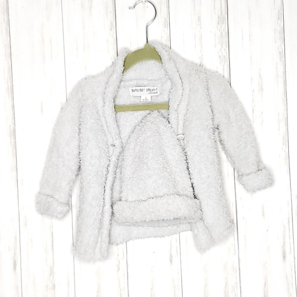 Barefoot Dreams Cozy Chic Cardigan and Hat Light Gray Set Size Small 6-12